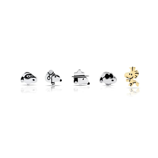 Peanuts Snoopy & Woodstock Sterling Silver Stud Earrings Set Finished in Pure Platinum-0