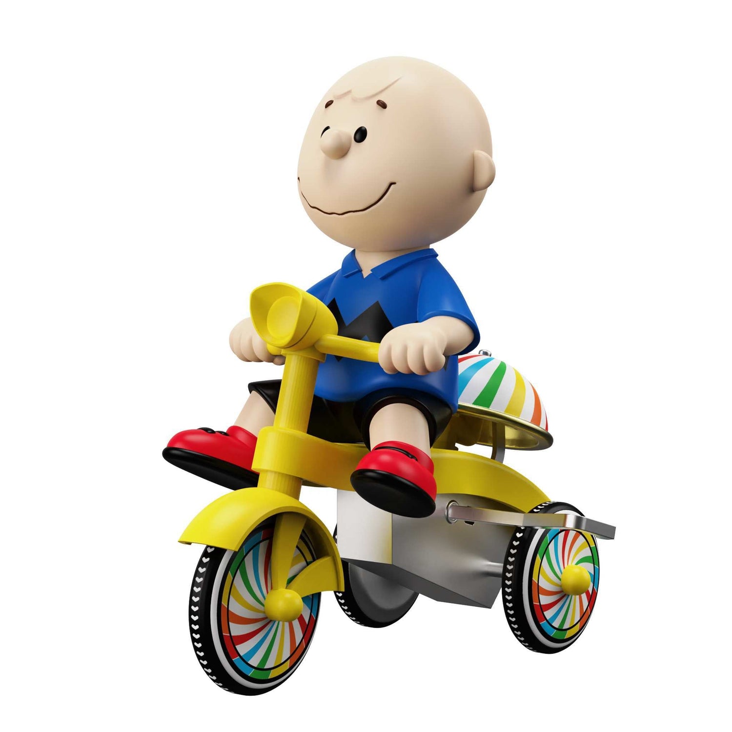 Close-up of the Charlie Brown soft vinyl figure in the driver's seat.