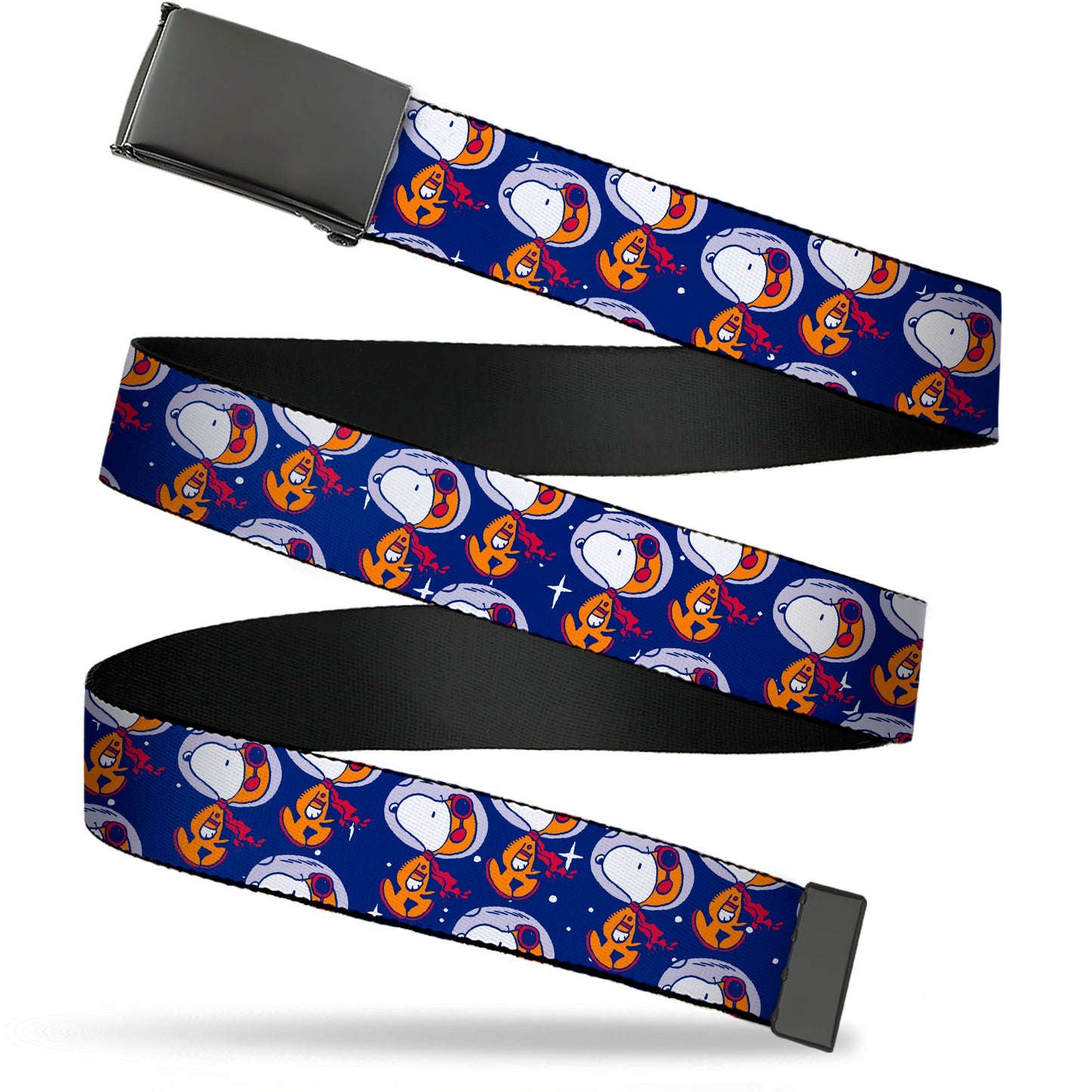 Peanuts Astronaut Snoopy Web Belt with Black Buckle - Blue/Orange Webbing