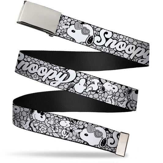 Snoopy Poses & Daisy Flowers Web Belt - Black/Gray-0
