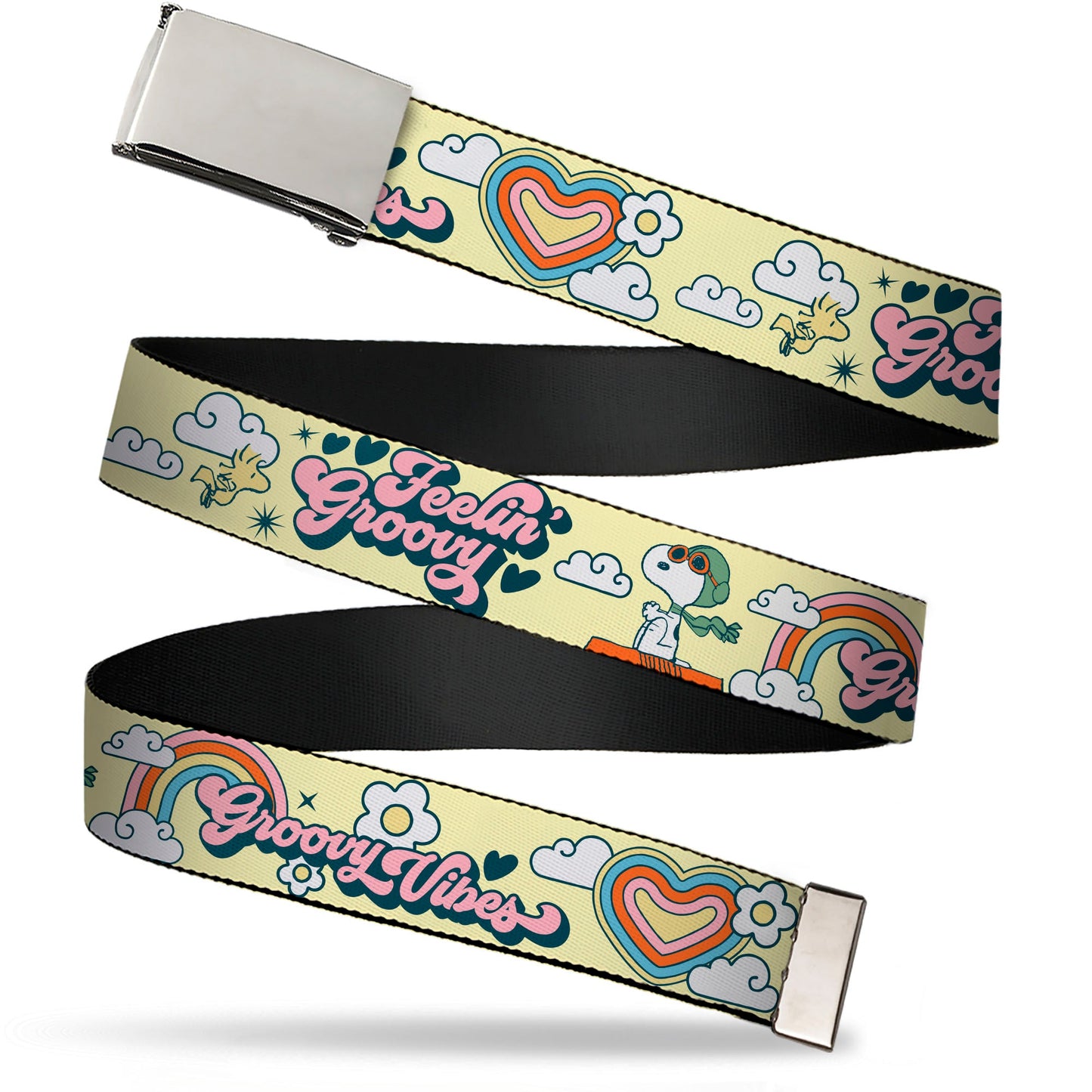 Peanuts Snoopy & Woodstock Flying Ace Yellow Web Belt