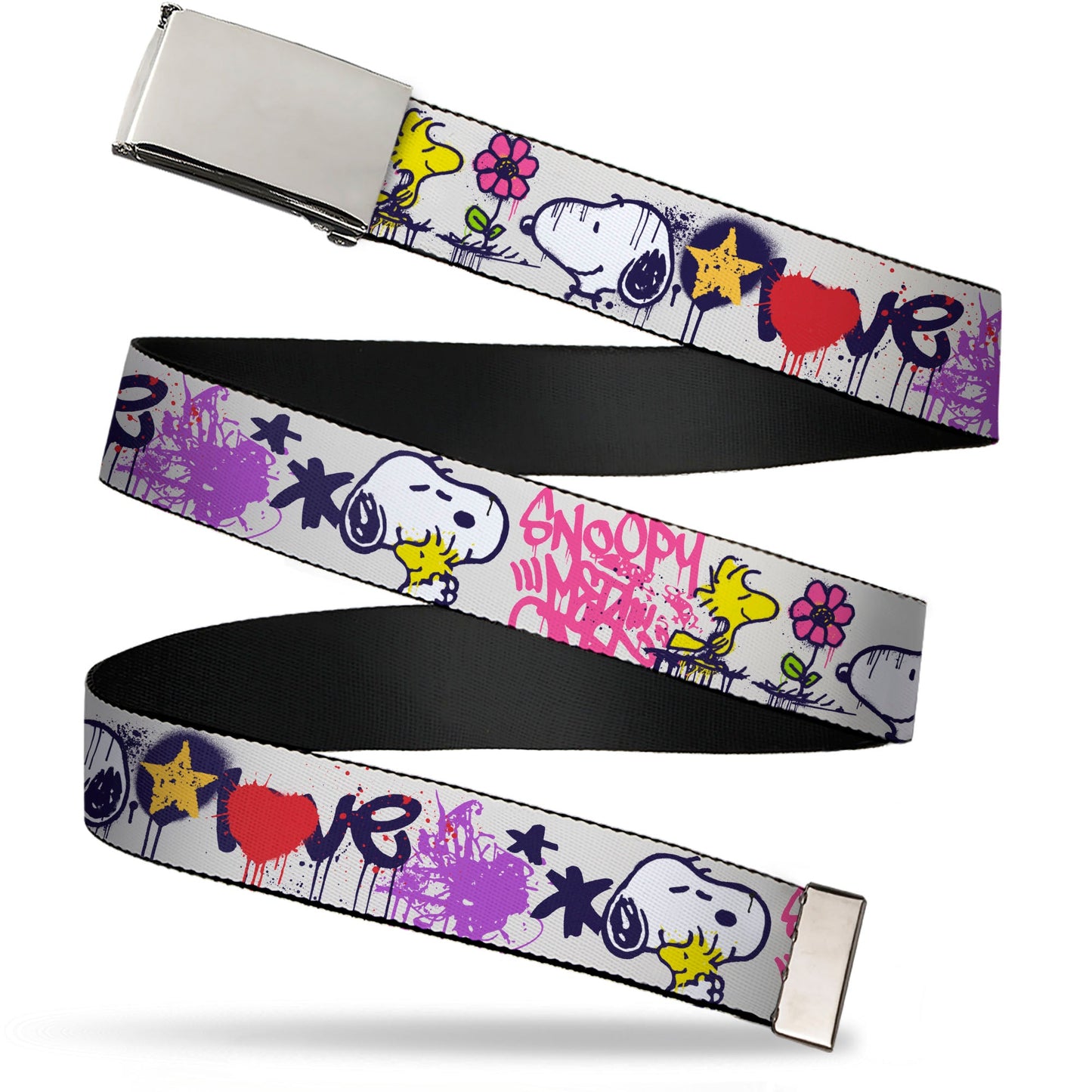 Peanuts Snoopy Woodstock Graffiti Web Belt with Clamp Buckle