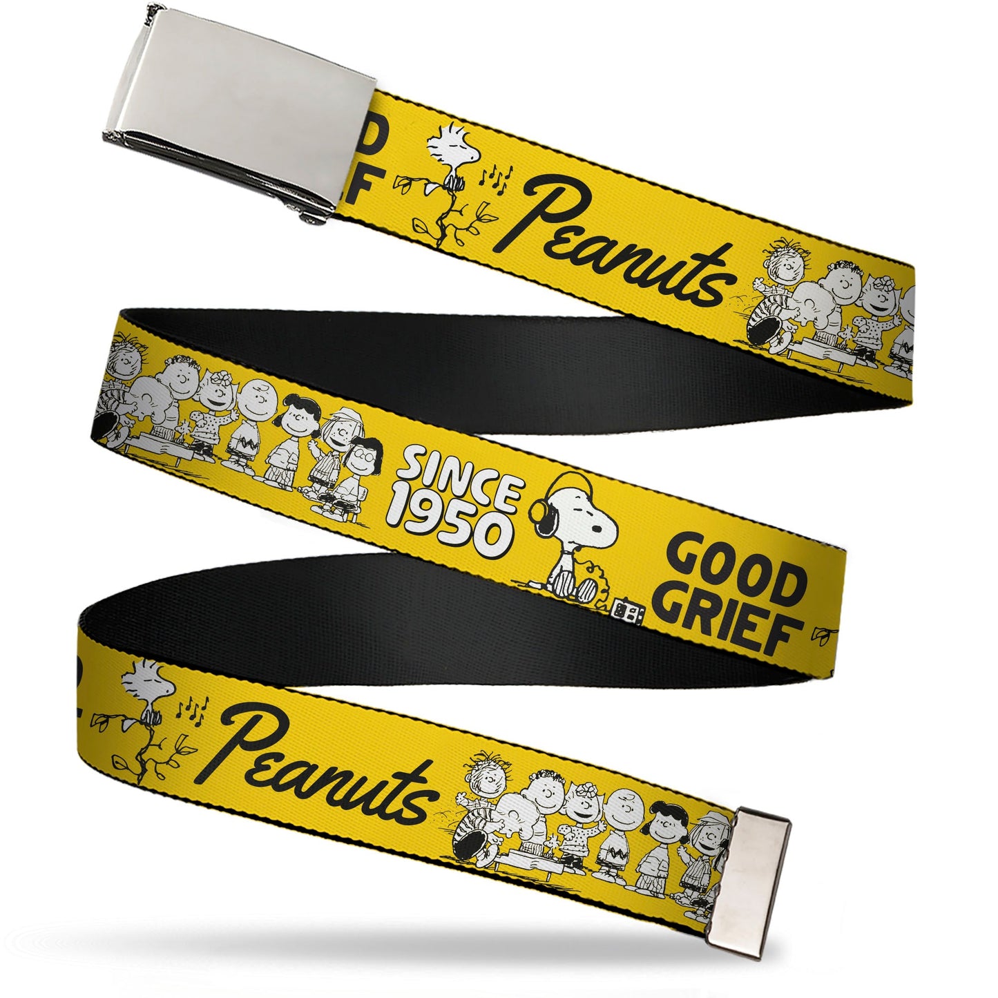 Peanuts Gang Web Belt - Yellow/Black Clamp Buckle