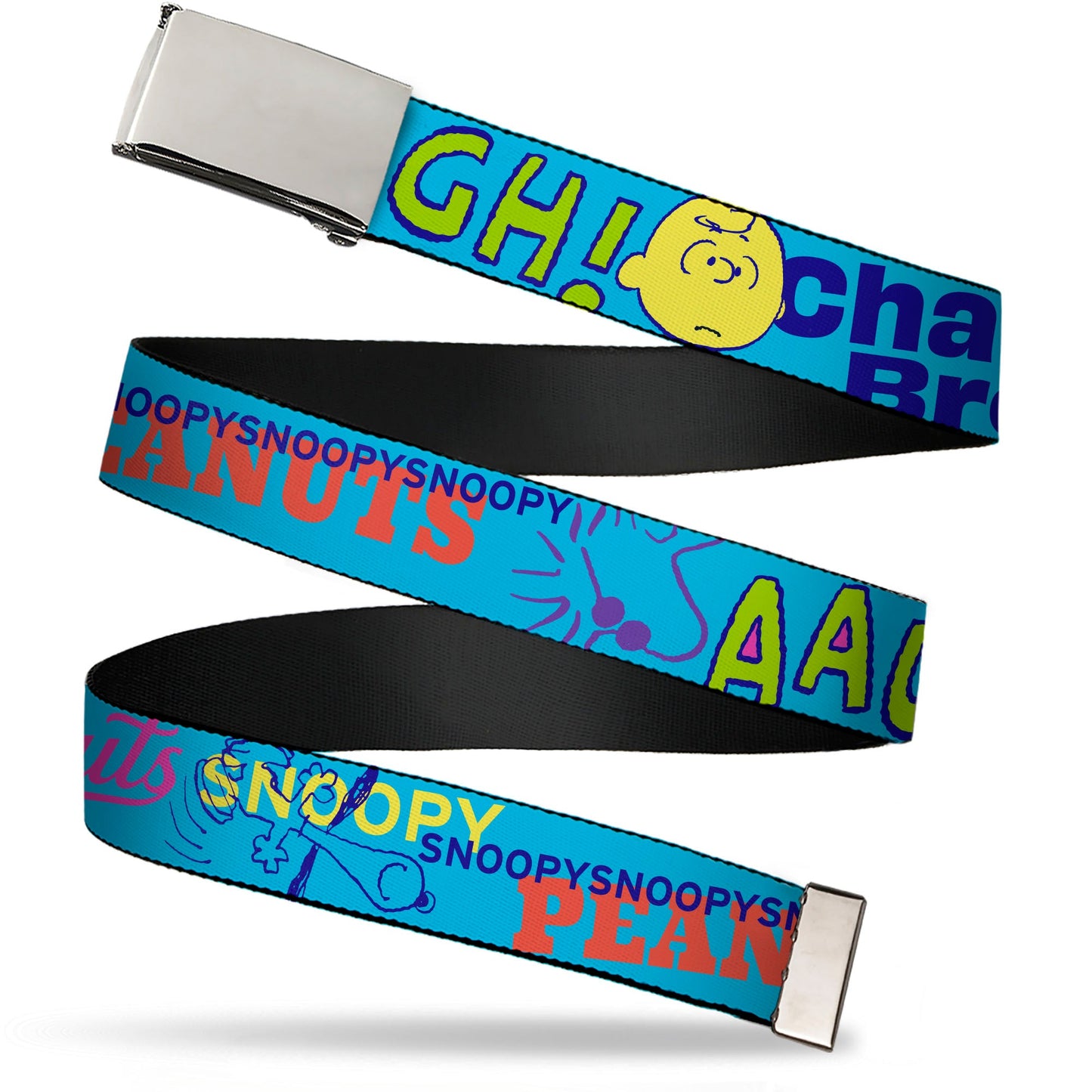 Web Belt Clamp Buckle - Peanuts Charlie Brown Snoopy Woodstock Typography