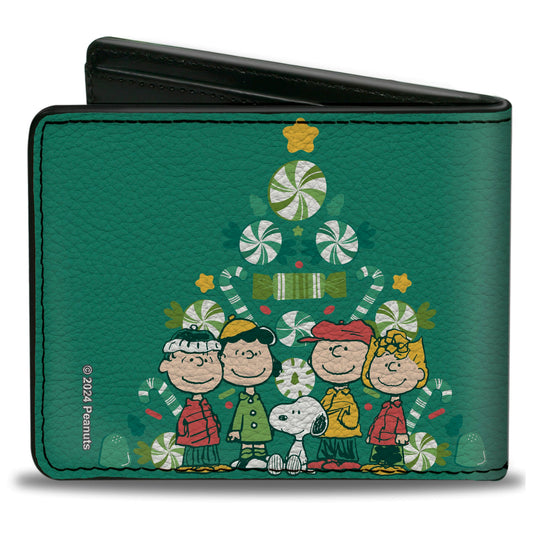 Bi-Fold Wallet - Peanuts Holiday Christmas Tree Group Pose Greens-1