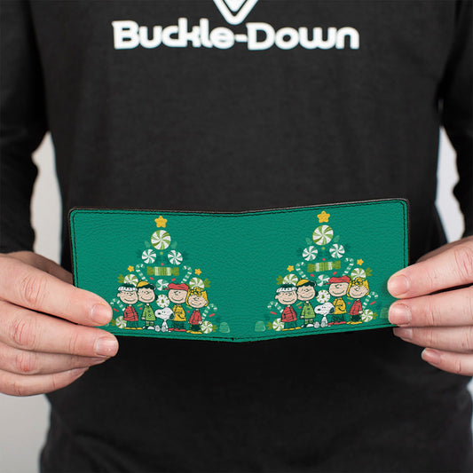 Bi-Fold Wallet - Peanuts Holiday Christmas Tree Group Pose Greens-3