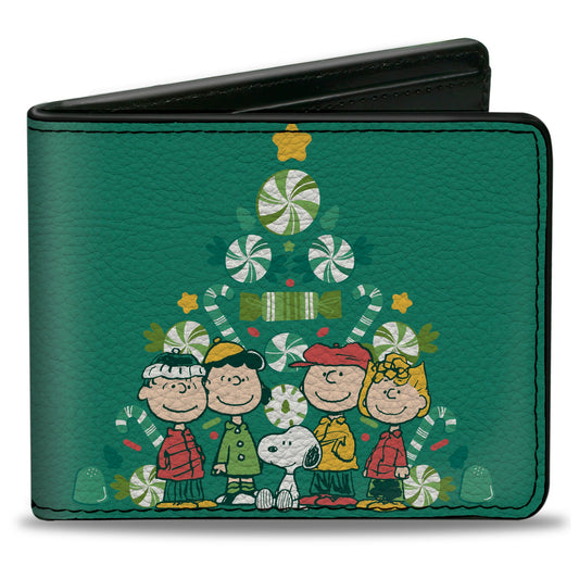 Bi-Fold Wallet - Peanuts Holiday Christmas Tree Group Pose Greens-0