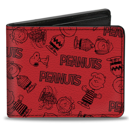 PEANUTS Gang Collage Bi-Fold Wallet, Red/Black-0