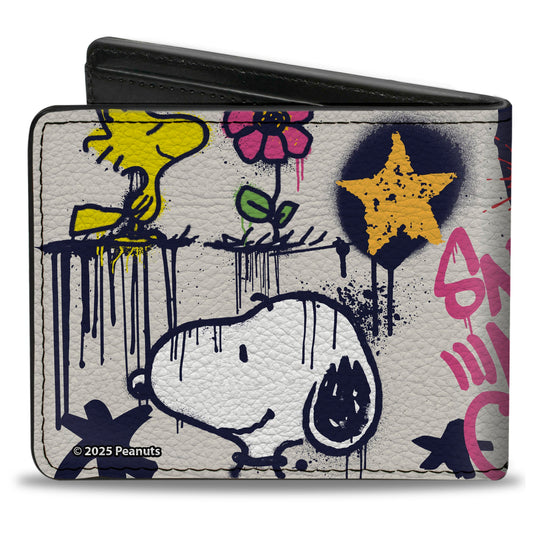 Bi-Fold Wallet - Peanuts Snoopy and Woodstock Graffiti Collage White/Multi Color-1