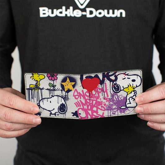 Bi-Fold Wallet - Peanuts Snoopy and Woodstock Graffiti Collage White/Multi Color-3