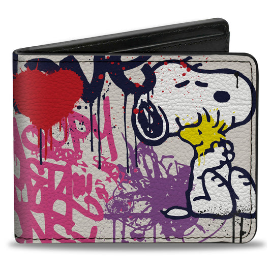 Bi-Fold Wallet - Peanuts Snoopy and Woodstock Graffiti Collage White/Multi Color-0