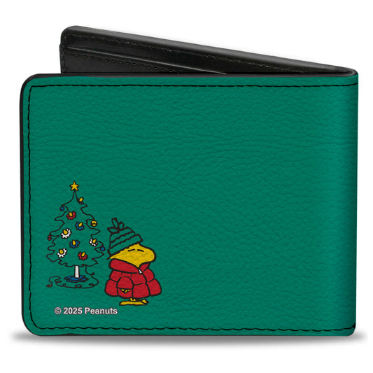 Bi-Fold Wallet - Snoopy and Woodstock Holiday Red Puffer Jacket Pose Green-1