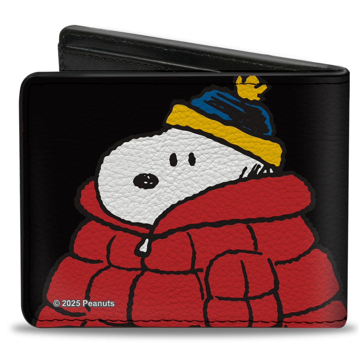 Black Bi-Fold Wallet: Snoopy & Woodstock Holiday Design