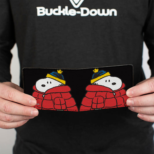 Black Bi-Fold Wallet: Snoopy & Woodstock Holiday Design-3