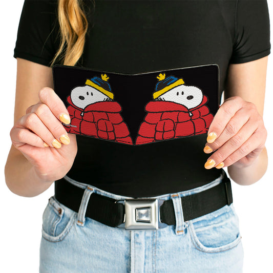 Black Bi-Fold Wallet: Snoopy & Woodstock Holiday Design-6