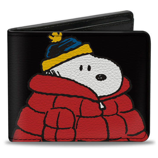 Black Bi-Fold Wallet: Snoopy & Woodstock Holiday Design-0