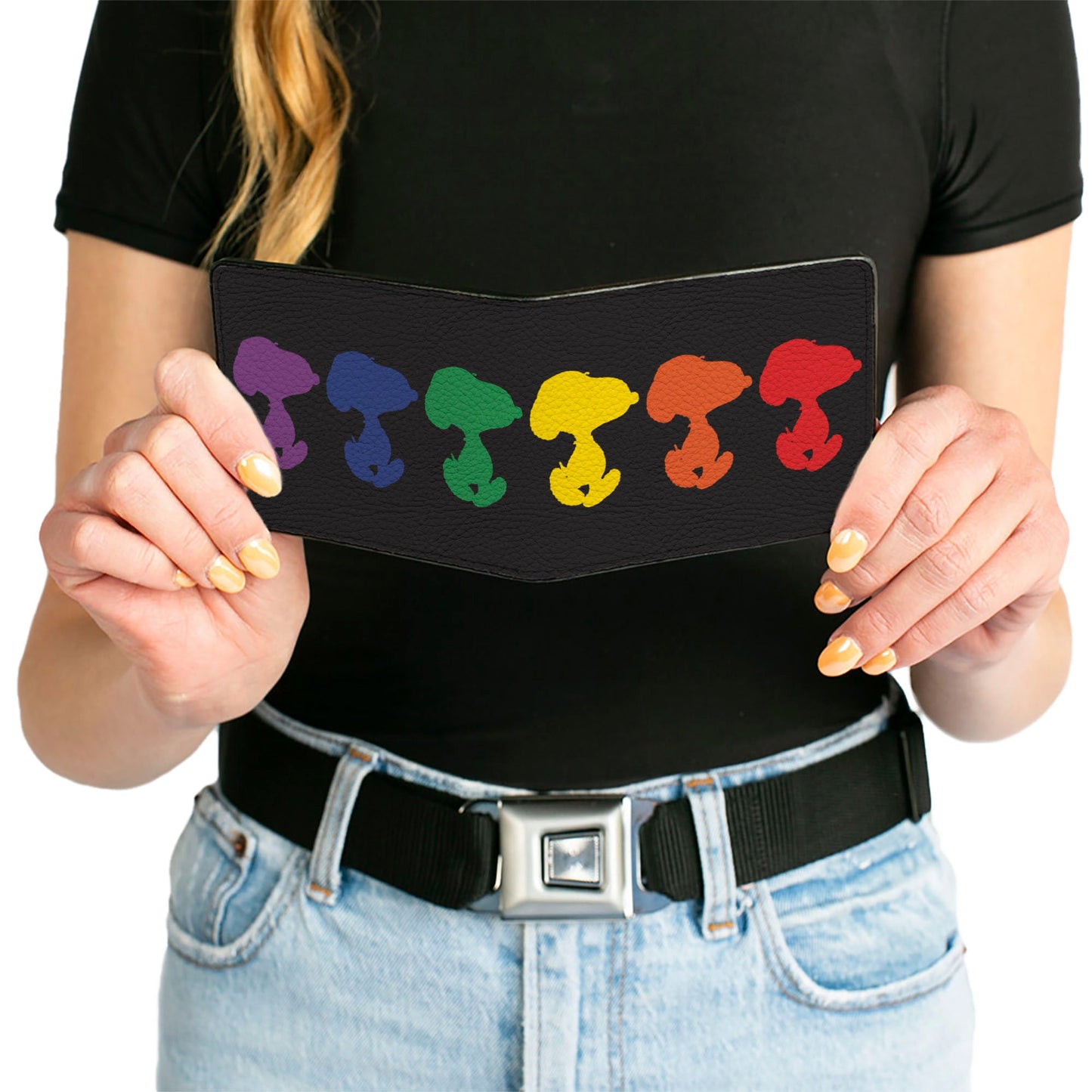 Peanuts Snoopy Silhouette Bi-Fold Wallet - Black/Rainbow Multi-Color