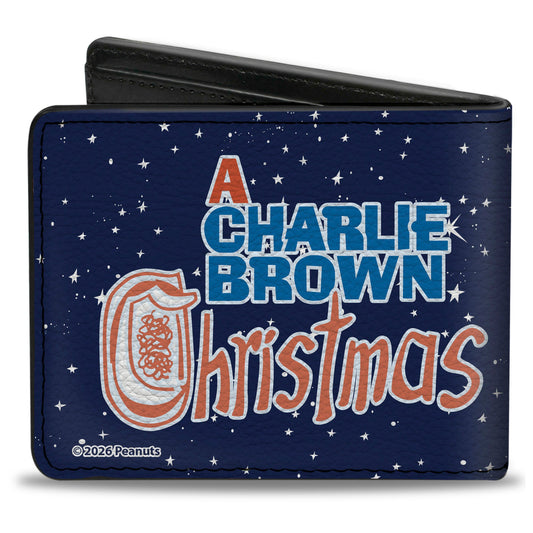 Peanuts Bi-Fold Wallet showing group pose from A Charlie Brown Christmas on blue and white background-1