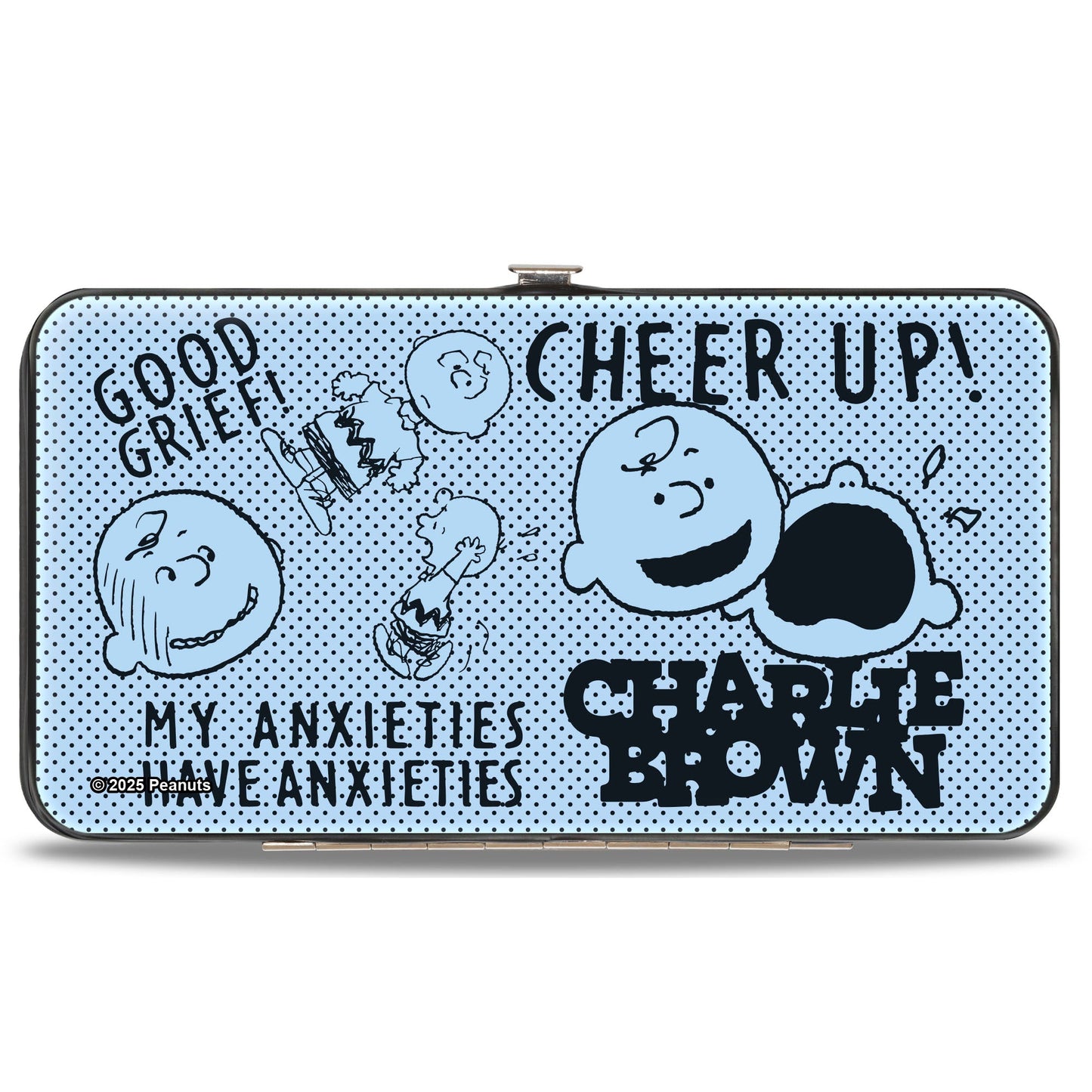 Hinged Wallet - Charlie Brown Poses and Quotes Light Blue/Black