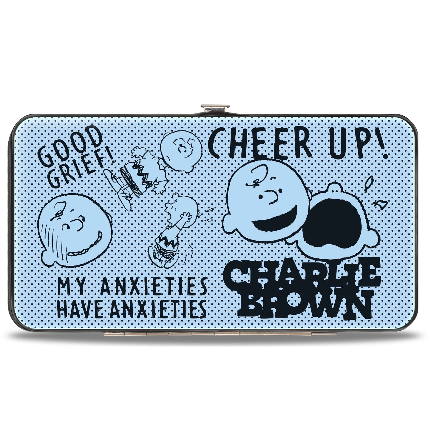 Hinged Wallet - Charlie Brown Poses and Quotes Light Blue/Black