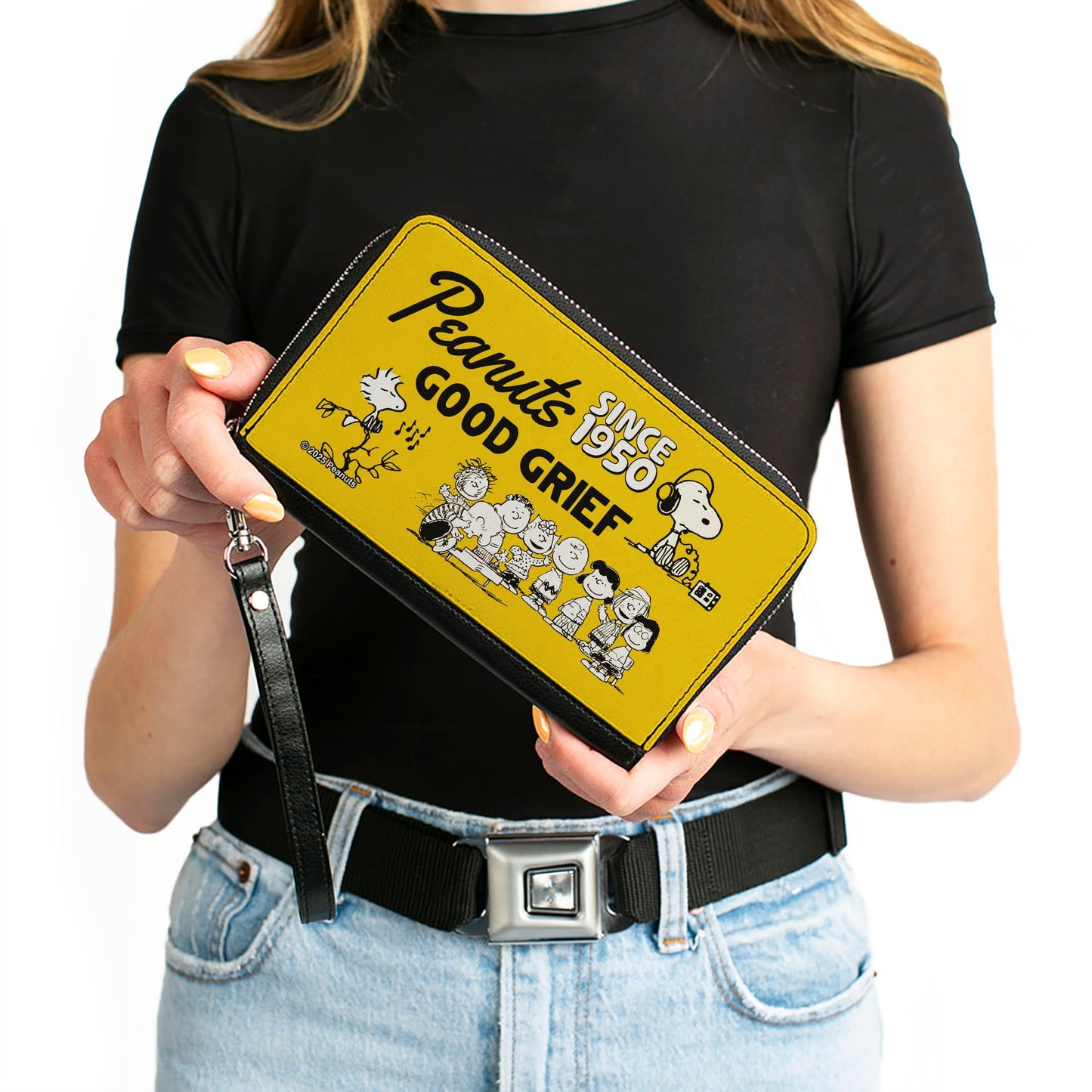 PU Zip Around Wallet Rectangle - PEANUTS Gang SINCE 1950 GOOD GRIEF Group Pose Yellow/Black