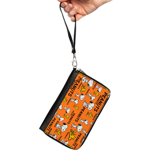 PU Zip Around Wallet Rectangle - PEANUTS Snoopy and Woodstock Poses Collage Orange-1