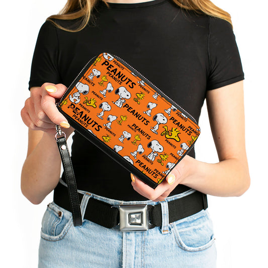 PU Zip Around Wallet Rectangle - PEANUTS Snoopy and Woodstock Poses Collage Orange-3