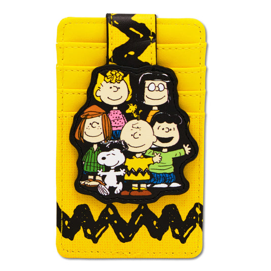 Peanuts yellow vegan leather wallet featuring a group pose of Charlie Brown, Snoopy, and the gang-0