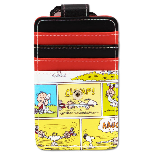Snoopy sleeping on top of his red dog house printed on a black vegan leather ID card wallet.-2