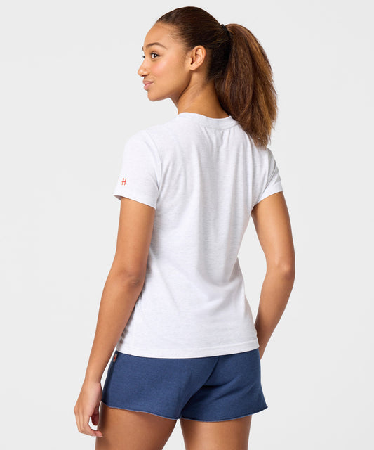 Ash grey women's t-shirt featuring a graphic of Lucy van Pelt on the front-3