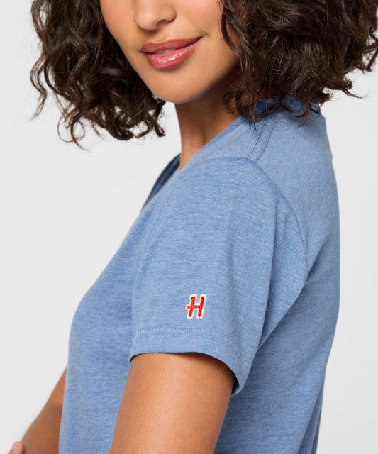 Light blue women's t-shirt featuring a graphic of Sally Brown on the front chest-4