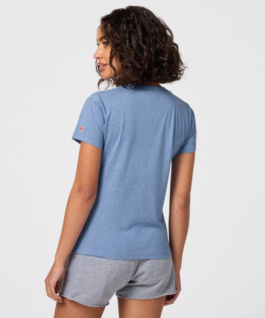 Light blue women's t-shirt featuring a graphic of Sally Brown on the front chest-3