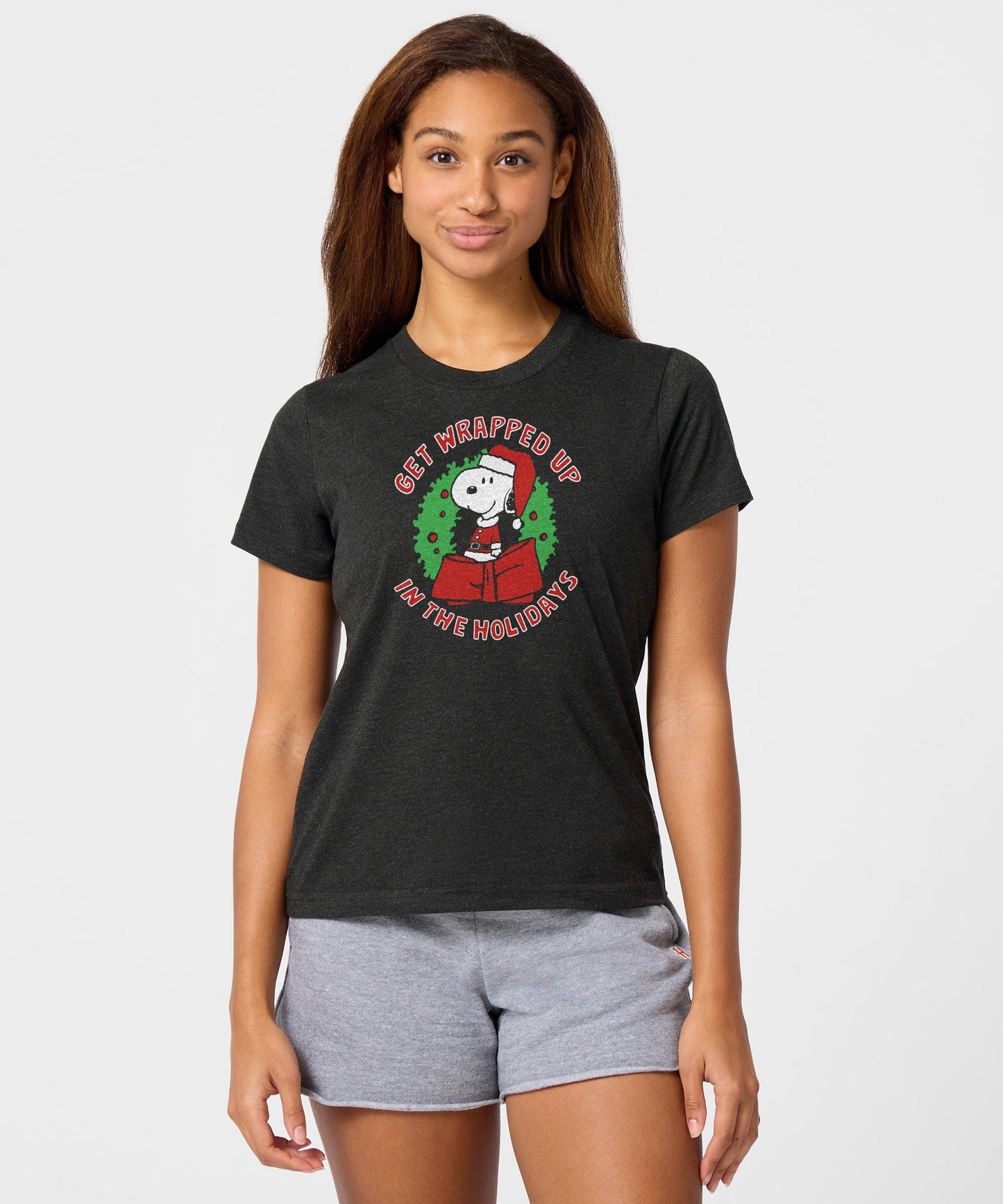 Back view of the charcoal women's t-shirt with a plain back