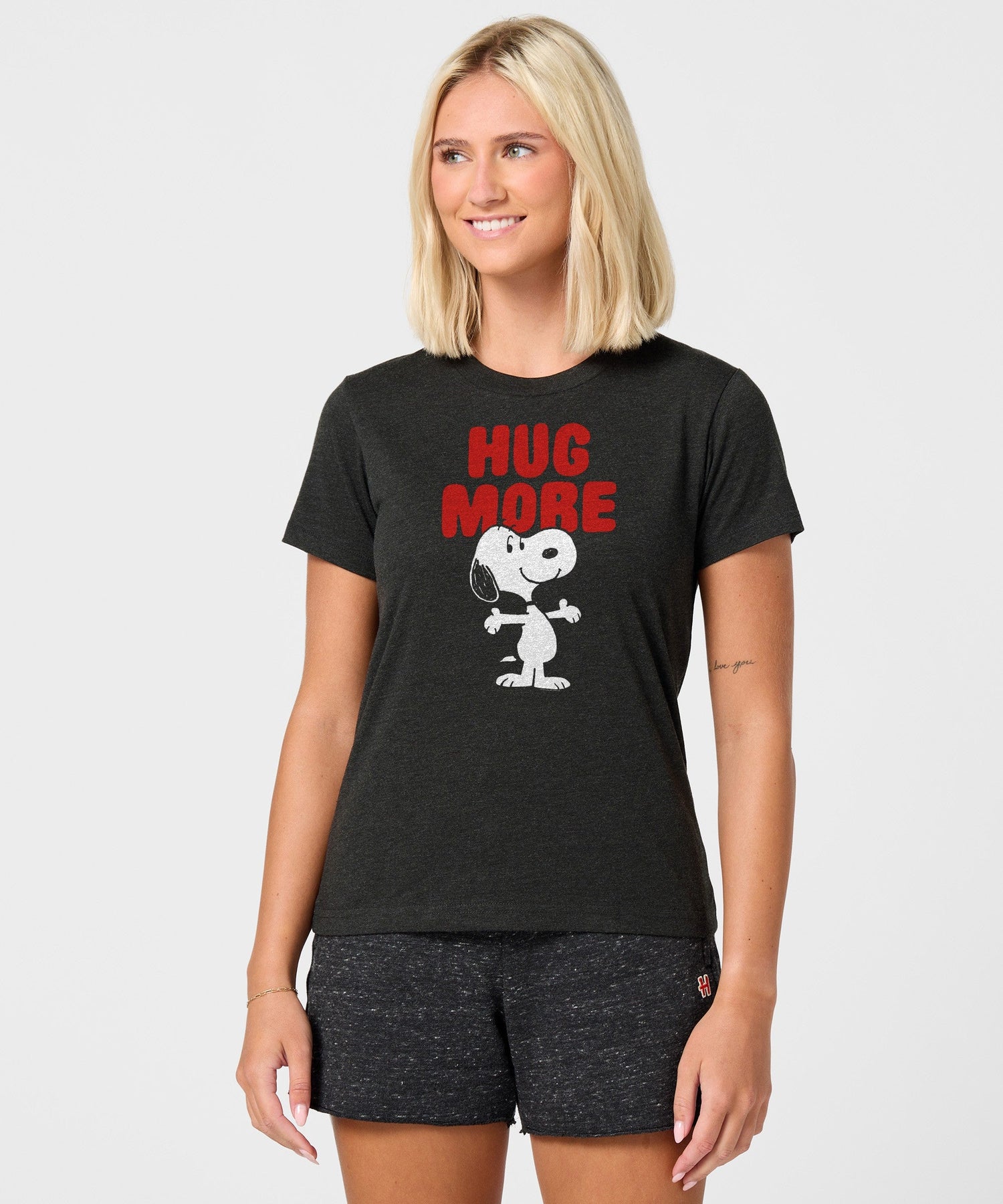 Back view of the charcoal women's t-shirt, showing plain solid fabric