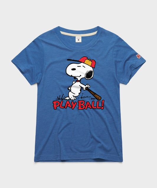 Royal blue crew-neck t-shirt featuring Snoopy ready to play baseball centered on the front chest-0