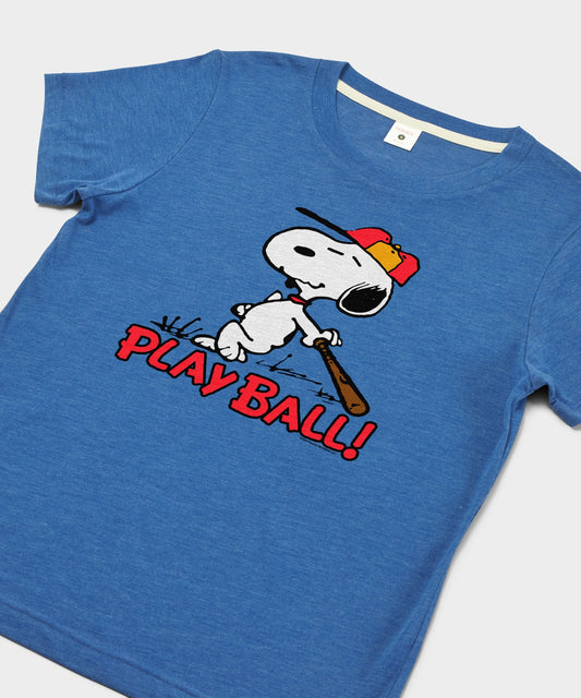 Royal blue crew-neck t-shirt featuring Snoopy ready to play baseball centered on the front chest-1