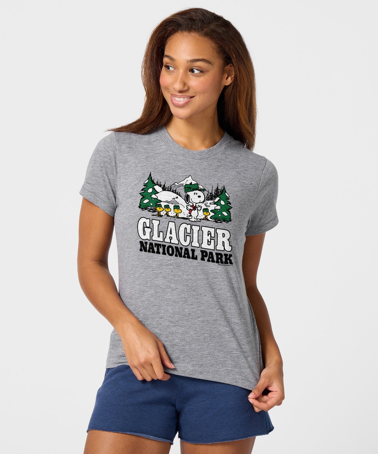 Side view of the grey t-shirt showing the relaxed fit and short sleeves