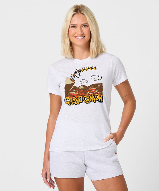 Ash t-shirt featuring Snoopy and the Grand Canyon National Park design centered on the front-2