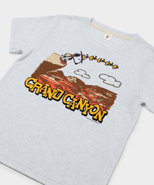 Ash t-shirt featuring Snoopy and the Grand Canyon National Park design centered on the front-1