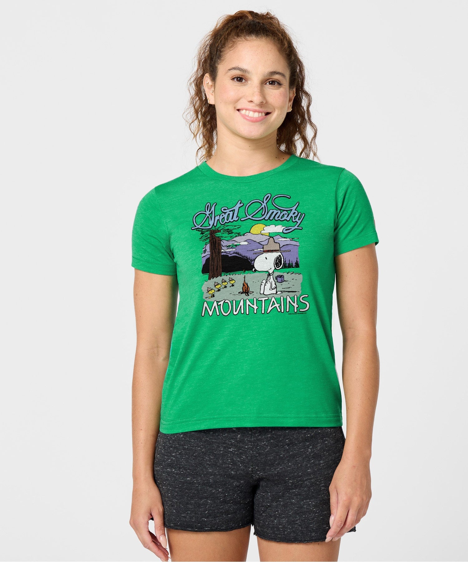 Back view of the solid green short-sleeve t-shirt
