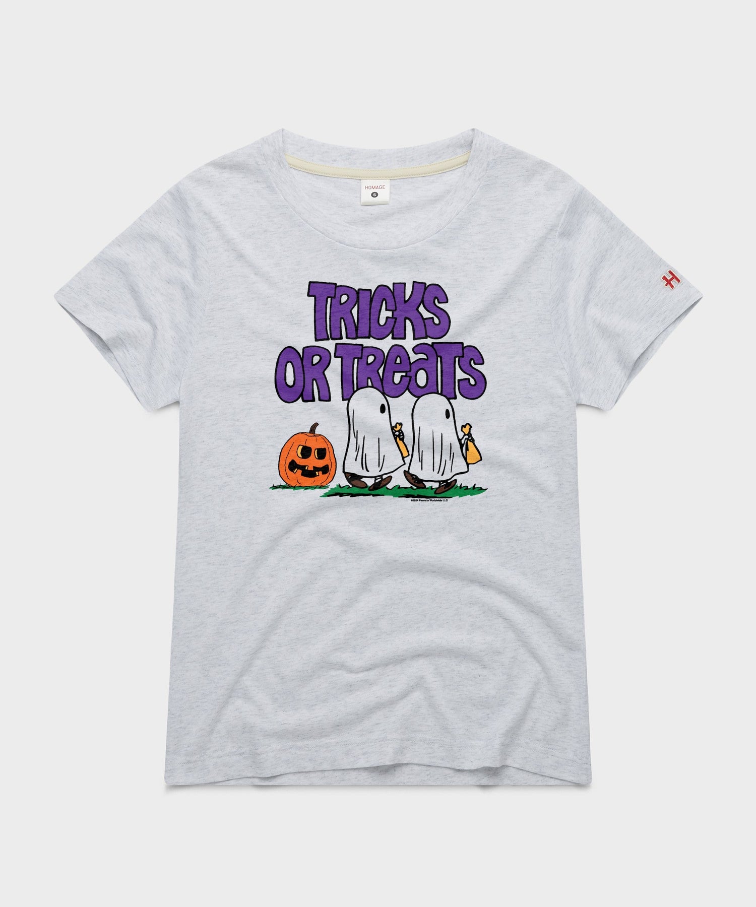 Ash women's t-shirt featuring a vintage Charlie Brown Halloween graphic on the front chest