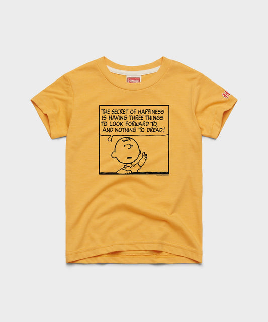 Gold youth t-shirt featuring Charlie Brown on the front chest-0
