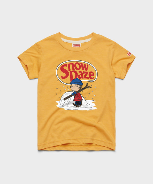 Gold youth sweatshirt featuring Linus and Peanuts characters in a Snow Daze graphic on the front-0