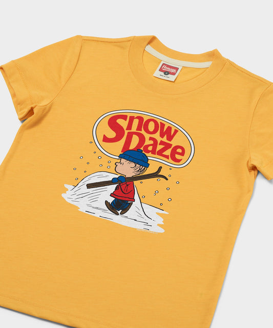 Gold youth sweatshirt featuring Linus and Peanuts characters in a Snow Daze graphic on the front-1
