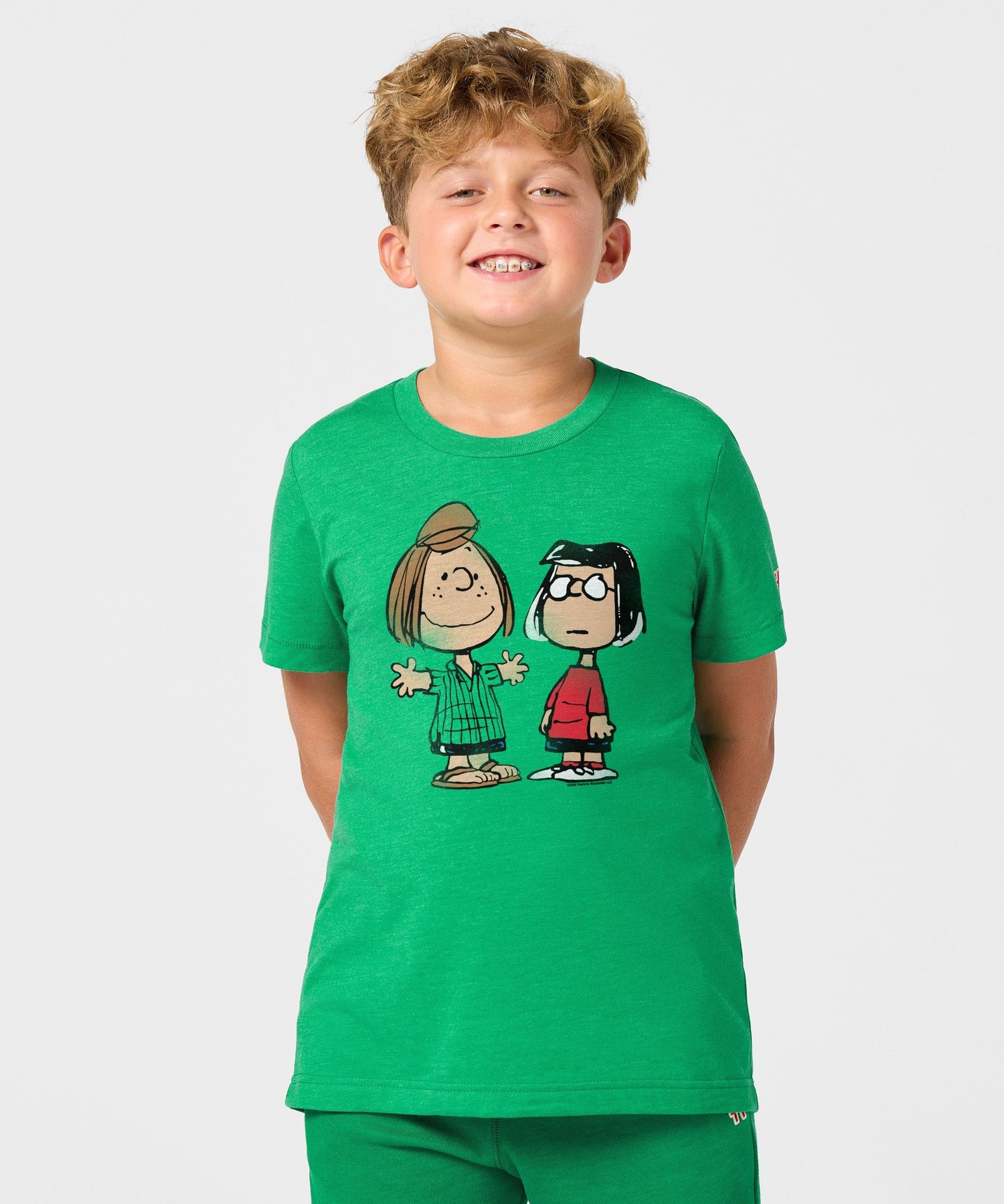 Back view of the solid green youth crewneck t-shirt