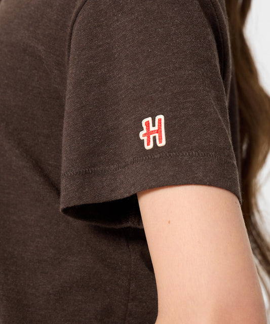 Brown youth t-shirt featuring Pig-Pen walking surrounded by a cloud of dust on the front chest-4