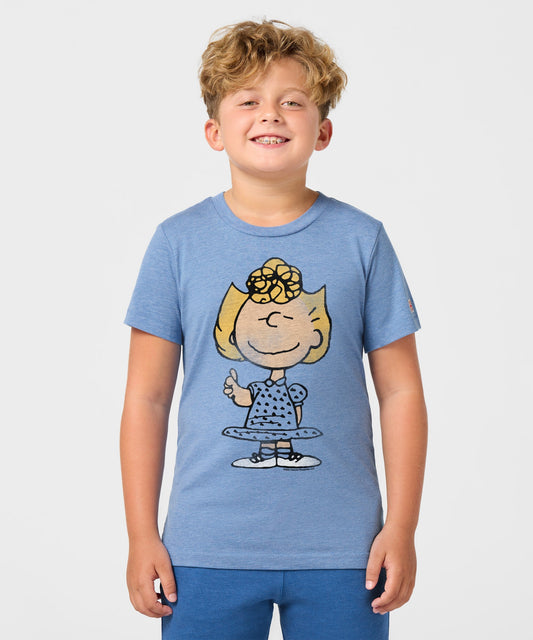 Light blue youth t-shirt featuring a graphic of Sally Character on the front-2