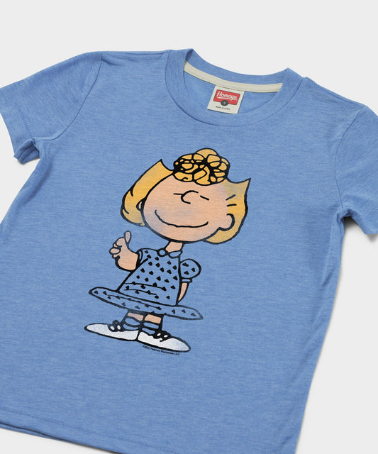 Light blue youth t-shirt featuring a graphic of Sally Character on the front-1