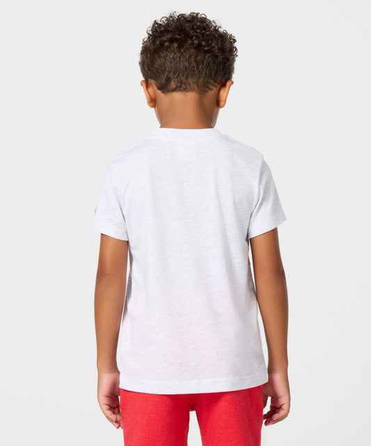 Youth ash grey t-shirt featuring comic strip panels of Snoopy and Woodstock on the front-3