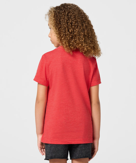 Bright red youth t-shirt with a vintage-style Snoopy Built For Speed graphic centered on the front-3